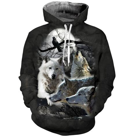 On Sale Wolf Hoodies Menwomen 3d Sweatshirts Hat Print 3 Wolf Howling