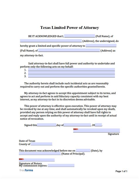 Free Texas Limited Special Power Of Attorney Form Pdf Word