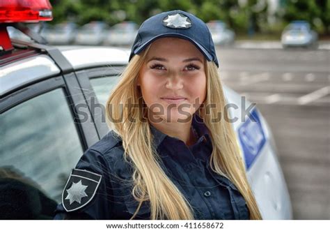 Beautiful Police Girl Posing Park Police Stock Photo 411658672