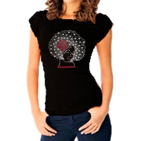 If you wish to start your business on a small scale with a modest budget, you can purchase rhinestone transfers and rhinestones. Mia Rhinestone Bling Afro Woman TShirt - Zoe and Eve