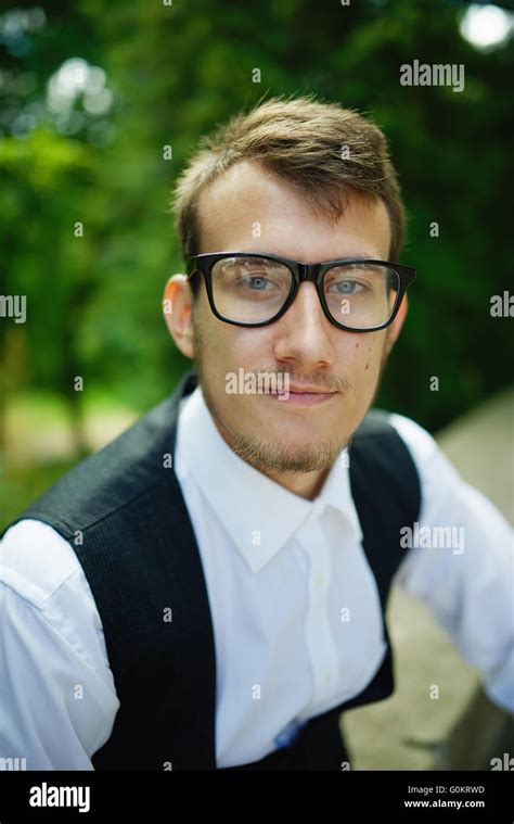 Young Hipster Boy With Glasses Stock Photo Alamy