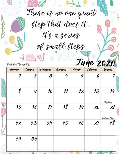 Free Printable 2020 Monday Start Monthly Motivational Calendars In 2020
