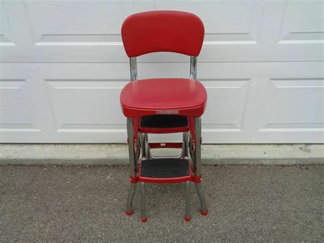 Cosco Red Retro Counter Chair Step Stool Folding