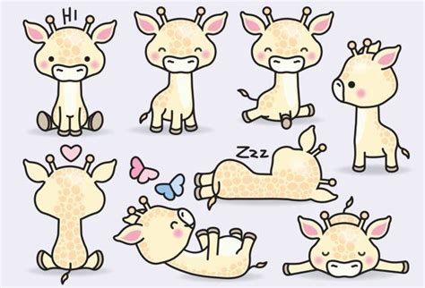 Premium Vector Clipart Kawaii Giraffes Cute Giraffes Etsy Cute