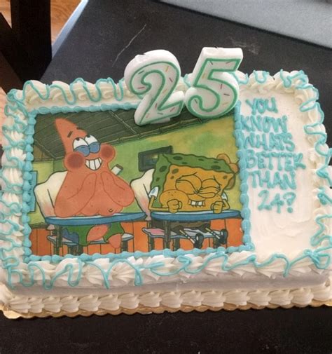 and finally this girlfriend who got her boo a perfect spongebob cake for his 25th birthday