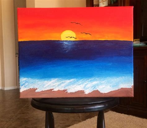 Sunset Over Ocean Peaceful Acrylic Painting On 11x14 Canvas By Tara