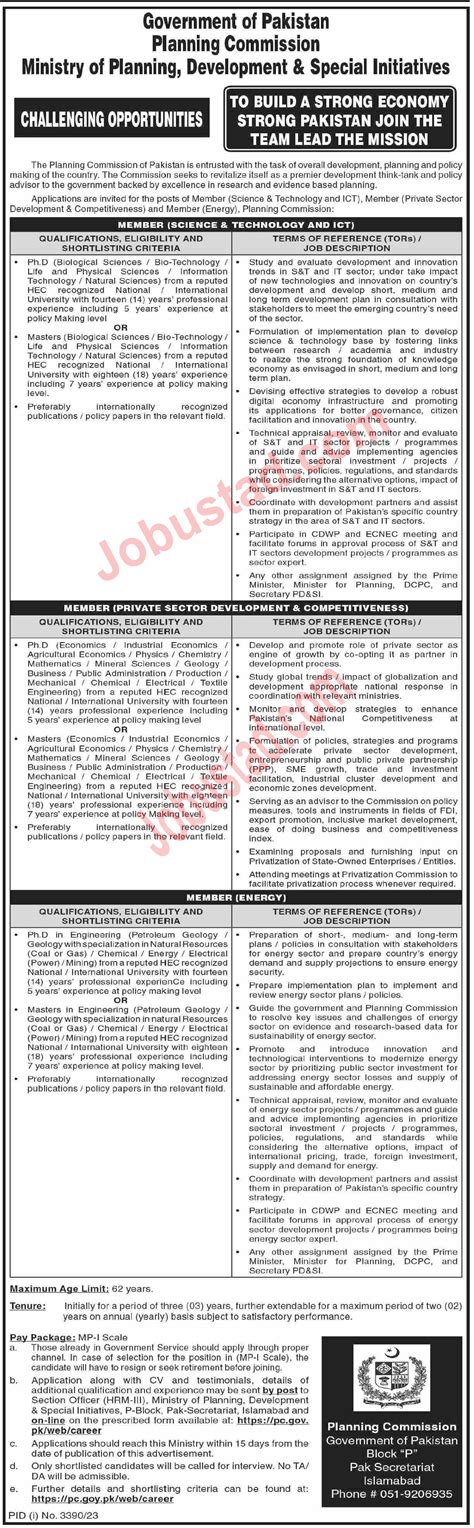 Ministry Of Planning Development And Special Initiatives Jobs 2023