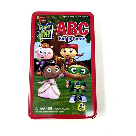Super Why Abc Bingo Game Pbs Kids University Games Tin Box Letter