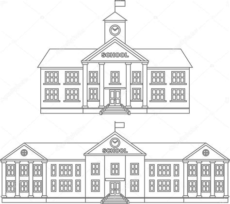 Páginas para colorear Conjunto de diferentes siluetas escuela edificio