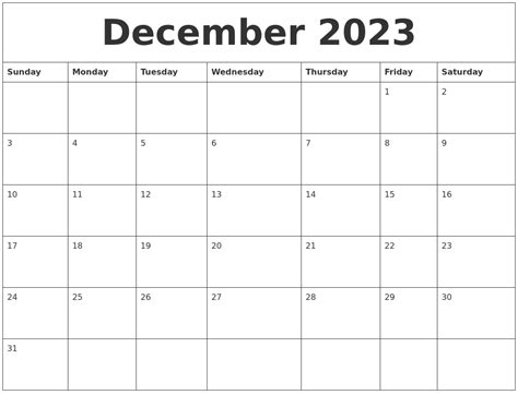 December 2023 Calendar Monthly