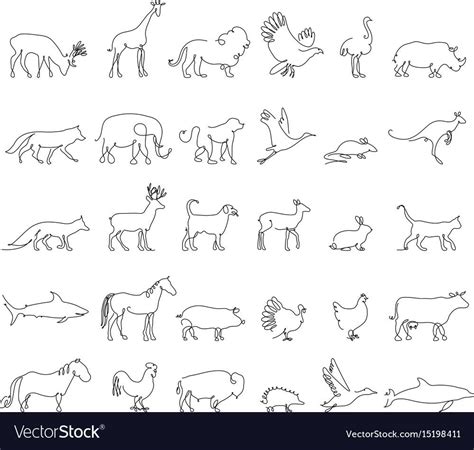 One Line Animals Set Logos Vector Stock Illustration Turkey And Cow