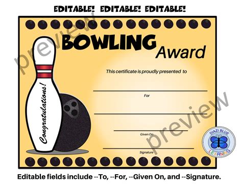 Bowling Certificate Bowling Award Editable Bowling Certificate