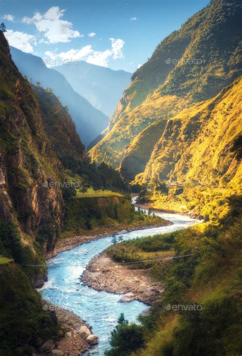 Amazing Landscape With High Himalayan Mountains River