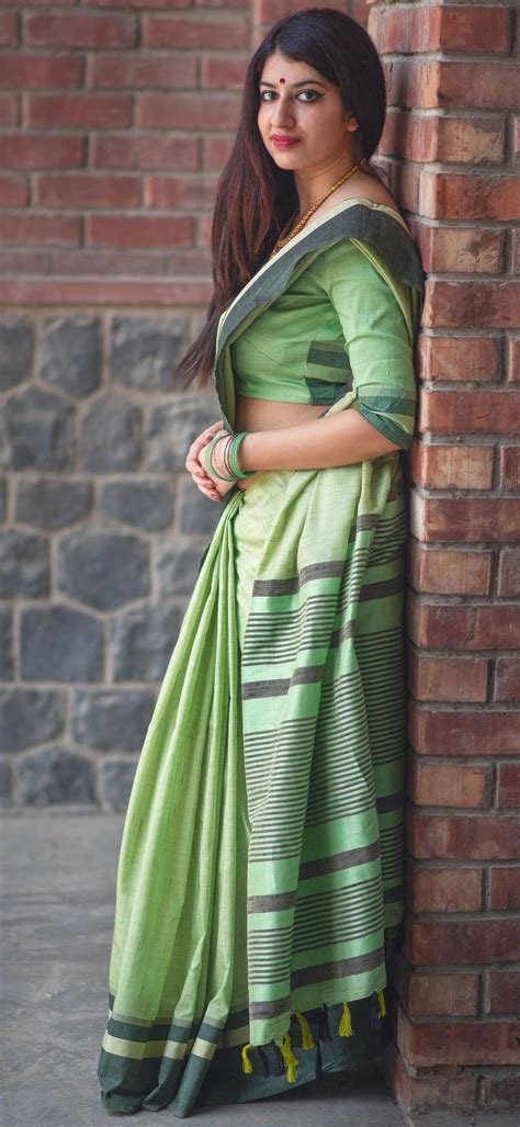 Light Green Slub Cotton Saree For Summer Cotton Saree Indian Women