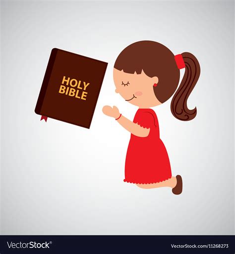 Cartoon Girl Praying With Holy Bible Design Vector Image