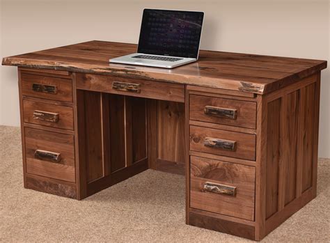 Stand up live edge wood desk for home offices. Mission Live Edge Solid Wood Amish Desk
