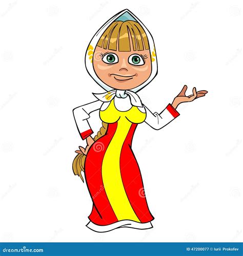 Cartoon Girl In Russian National Dress Stock Vector Illustration Of