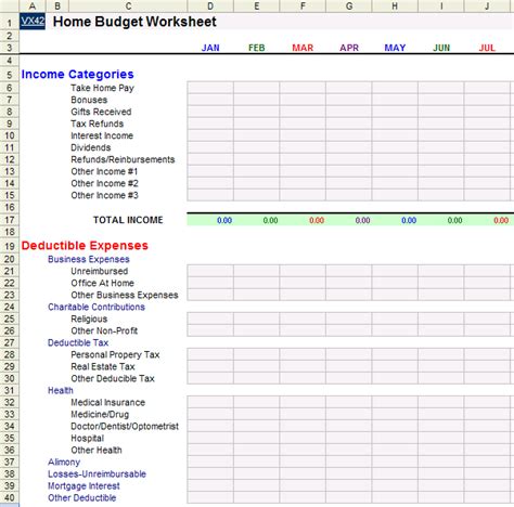 home budget worksheet template
