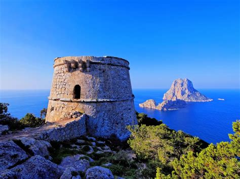 Ibiza Balearic Islands Spain Rock Tower Fortress Sea Blue Sky