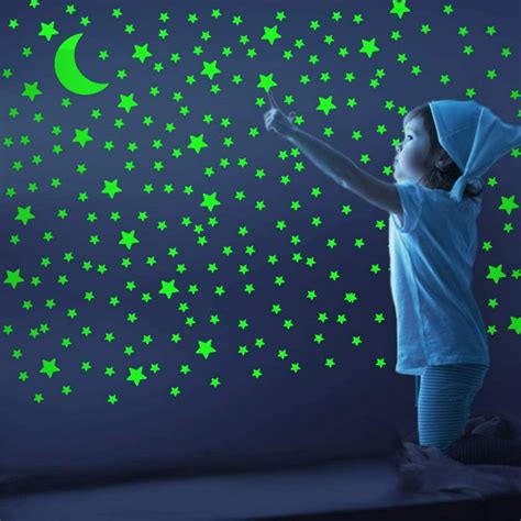 200pcs glow in the dark stars and moon non toxic 3d wall sticker luminous adhesives for room