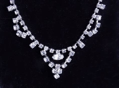 1950s Art Deco Clear Rhinestone Necklace Wedding Prom Etsy