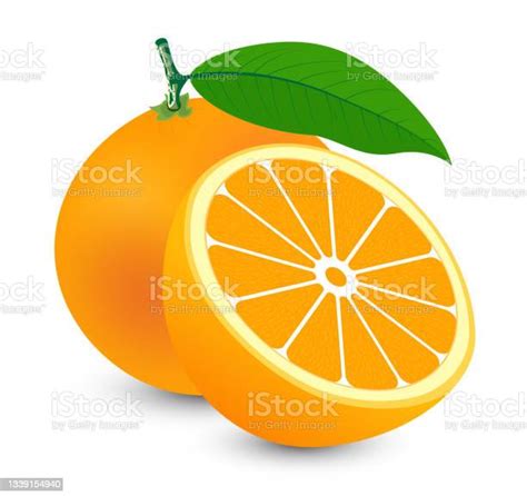 Orange Frais Avec Tranche Dorange Avec Des Feuilles Isolées Sur Fond