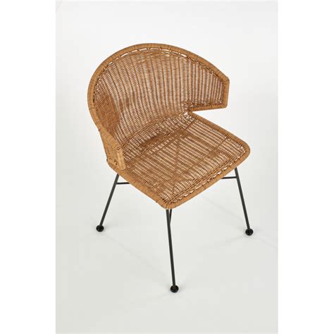 Chaise de salle à manger en rotin synthétique avec pieds en métal noir