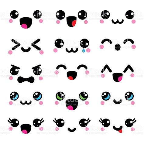 Kawaii Emotion Kawaii Characters Big Eyes Lips Icons Isolated On