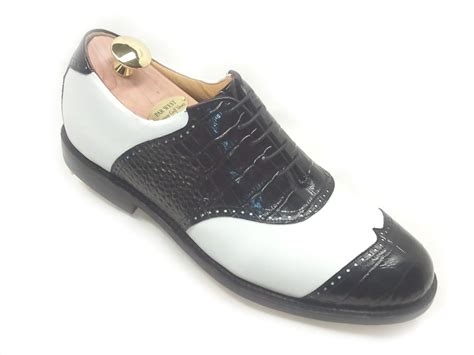 White Calf With Black Faux Aliigator Wingtip And Saddle Dress Shoes