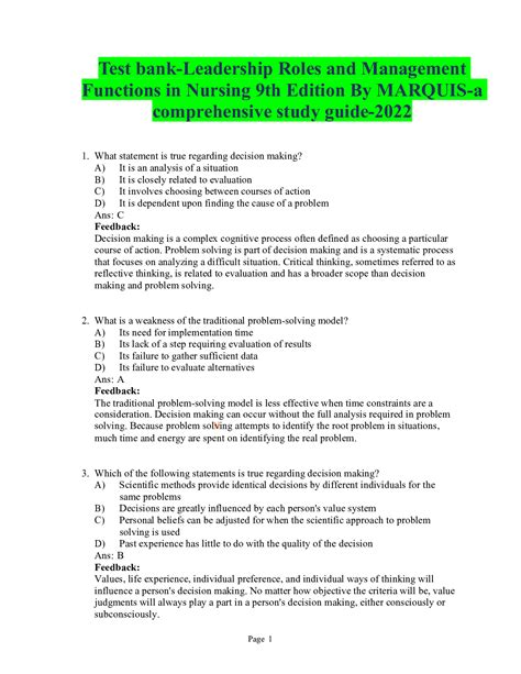 Test Bank Leadership Roles And Management Functions In Nursing 9th