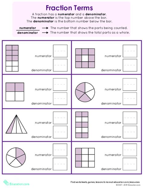 Numerator And Denominator: Basic Fraction Terms Worksheets | 99Worksheets