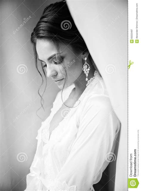 Beautiful Happy Bride In White Silk Lingerie Stock Image Image Of Femininity Beautiful 83223497