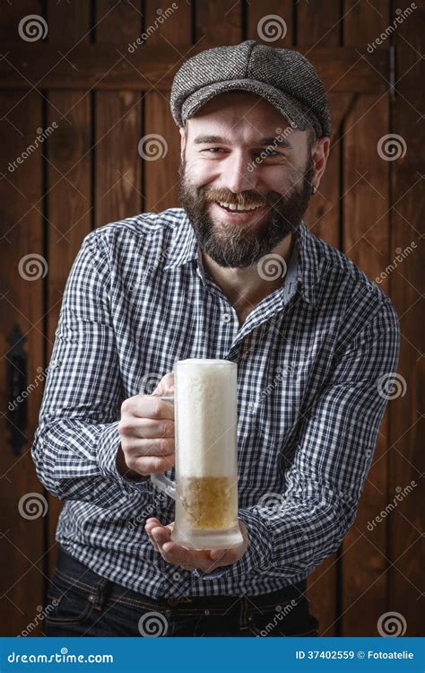 Happy Man Drinking Beer From The Mug Stock Image Image Of Adult Face
