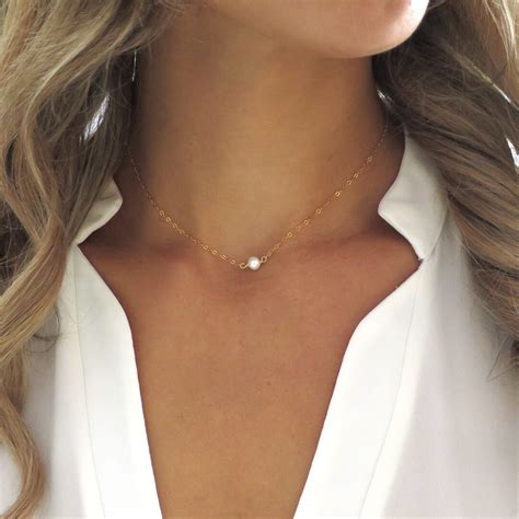 Floating Pearl Choker Necklace Simple Pearl Necklace Single Pearl