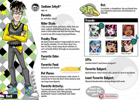 Monster High Character Profiles Jackson Jekyll Google Search Monster High Characters