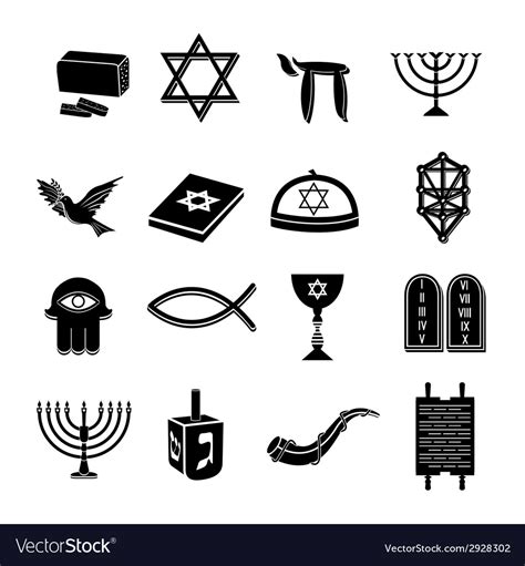 Judaism Icons Set Black Royalty Free Vector Image