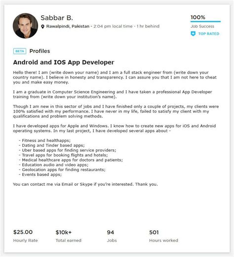Upwork Profile Overview Sample For Mobile App Android Ios Upwork