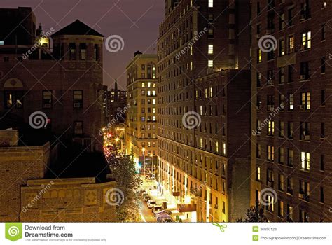 New York City Street And Housing Elevated View At Night