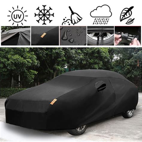 190t Black Car Cover Outdoor Weather Waterproof Breathable Scratch Rain