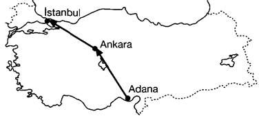 Buna göre Adana'dan İstanbul'a gidildiğinde ortaya çıkacak çizgisel hız