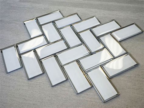2 X 4 Herringbone Super White Polished Glass Mosaic Tile 12x12