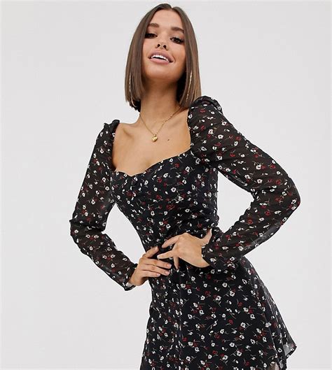 Missguided Milkmaid Mini Dress In Black Ditsy Floral In 2022 Mini