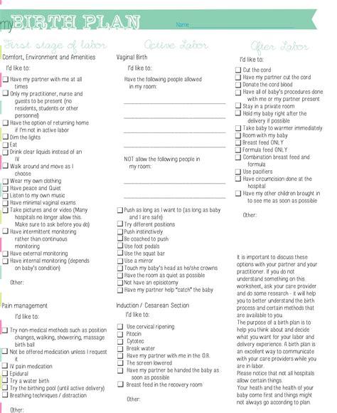 Sample Birth Plan Template