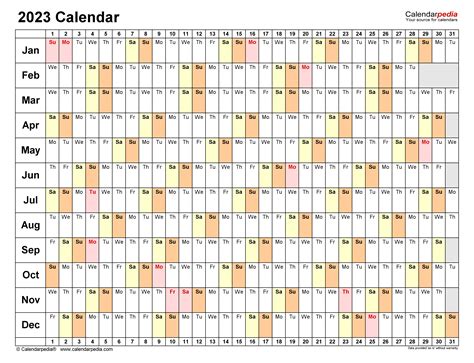Calendrier 2023 Excel Word Et Pdf Calendarpedia