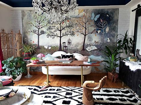 Take a hint from interior stylists and use decorative accessories to create a unique look at home. anthropologie enchanted forest mural - Eclectic Twist