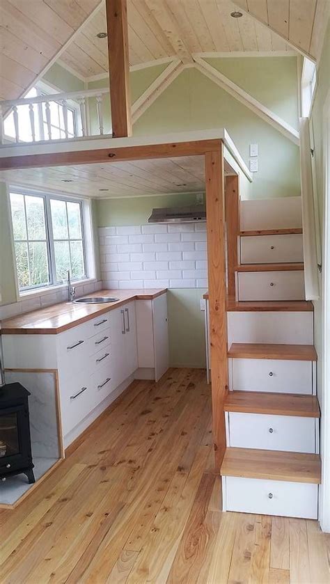 Green Tiny House I Like The Use Of Space The Stairs With Storage