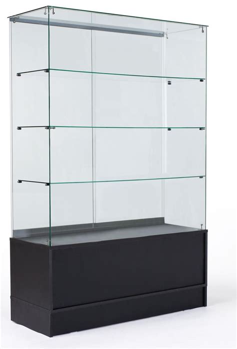 48 Glass Display Case W Sliding Doors Base Cabinets Frameless Black Jewerly Display Cases