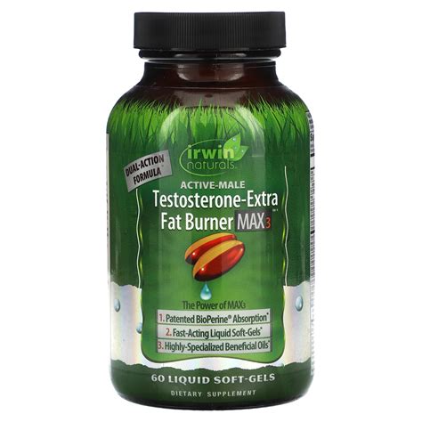 Irwin Naturals Active Male Testosterone Extra Fat Burner Max 3 60 Liquid Soft Gels
