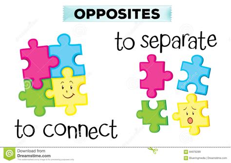 Opposite Wordcard With Connect And Separate Stock Illustration - Illustration of clip, graphic ...