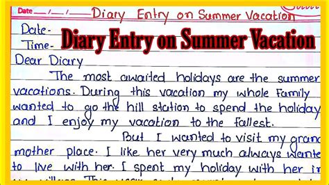 Diary Entry On Summer Vacation L Diary Entry On How To Sepnt My Summer